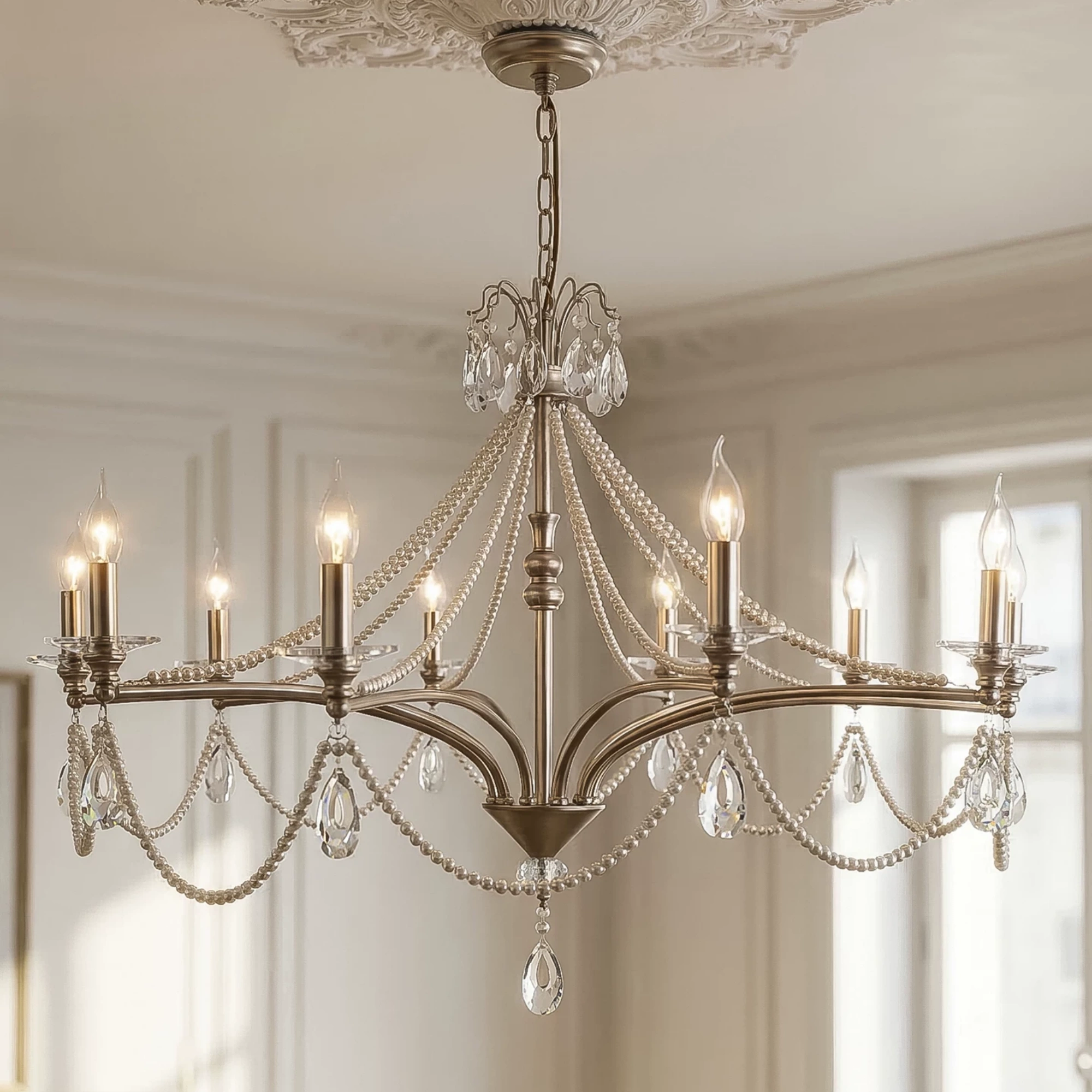 French Vintage Pearl Crystal Chandelier-Manorlights