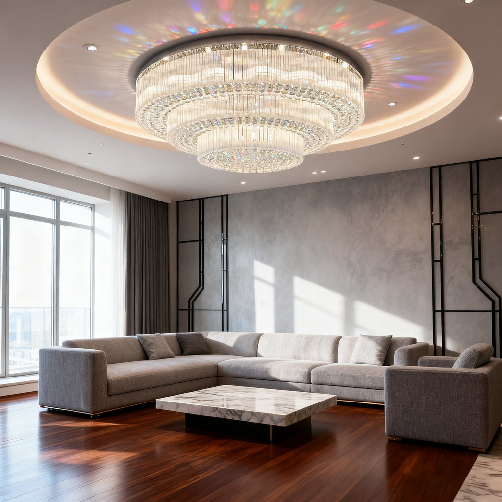 59 Inch Round Crystal Ceiling Light Custom Tiered Flush Mounted Chandelier-大吊灯-Manorlights