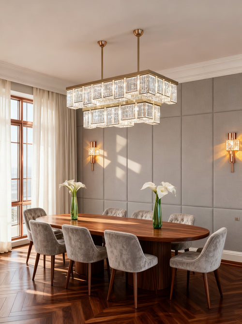 2-Layer Rectangle Semi Flush Mounted Chandelier 25"W 20"H-大吊灯-Manorlights