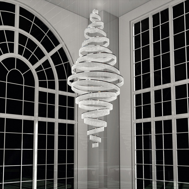 17 Crystal Rings Pendant Light 71X216 Inch Spiral Staircase Chandelier for High Ceilings-大吊灯-Manorlights