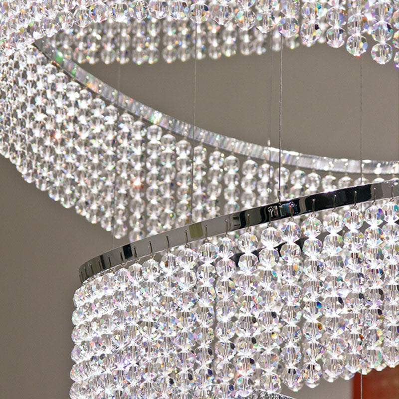 17 Crystal Rings Pendant Light 71X216 Inch Spiral Staircase Chandelier for High Ceilings-大吊灯-Manorlights