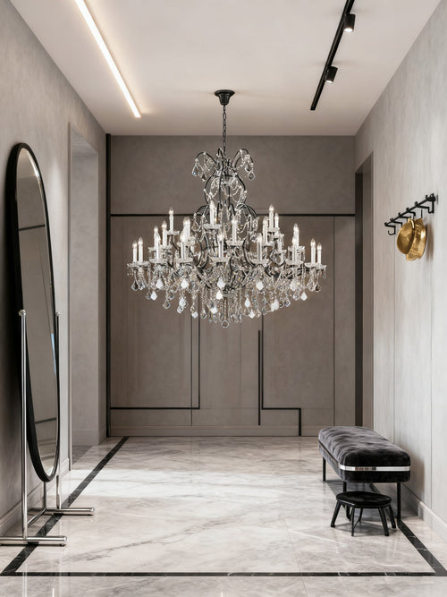 32 Lights Old Style Bronze Wrought Iron Chandelier Antique 55X33 Inch Big Crystal Chandelier for Living Room-大吊灯-Manorlights