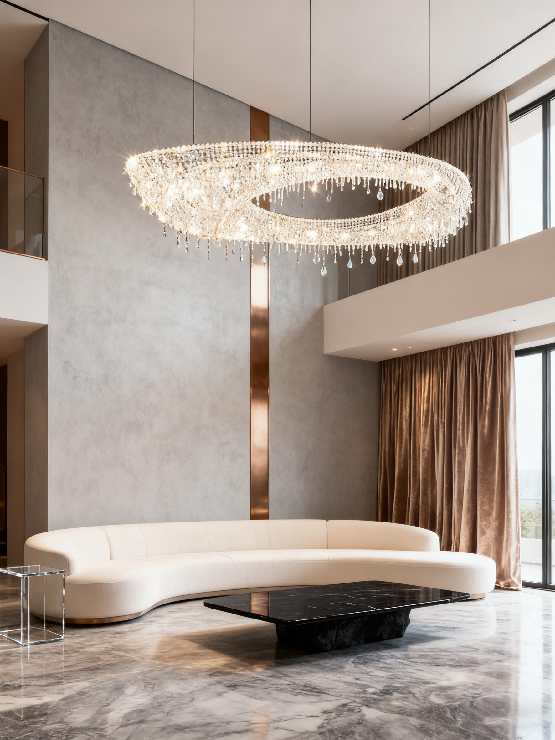 79 Inch Linear Looop Suspended Modern Crystal Chandelier for Living Room-大吊灯-Manorlights