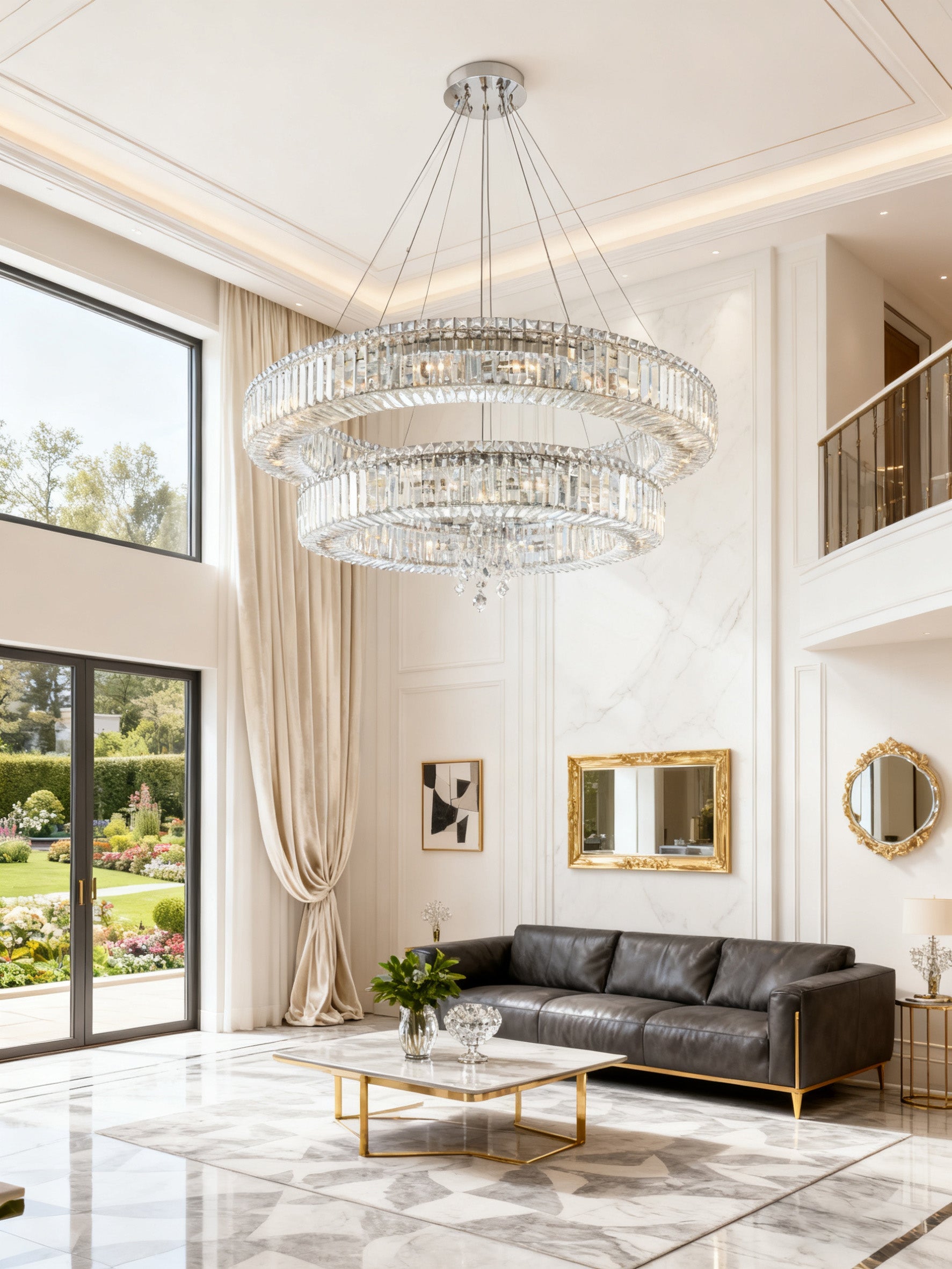 (36+47) Inch Two Rings Crystal Chandelier Modern Living Room Chandelier-大吊灯-Manorlights