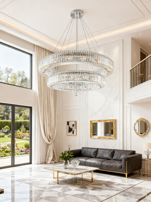 (36+47) Inch Two Rings Crystal Chandelier Modern Living Room Chandelier-大吊灯-Manorlights