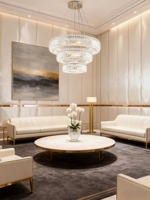 (12+18+26) Inch Round Crystal Chandelier Three Tiers Suspended Modern Chandelier