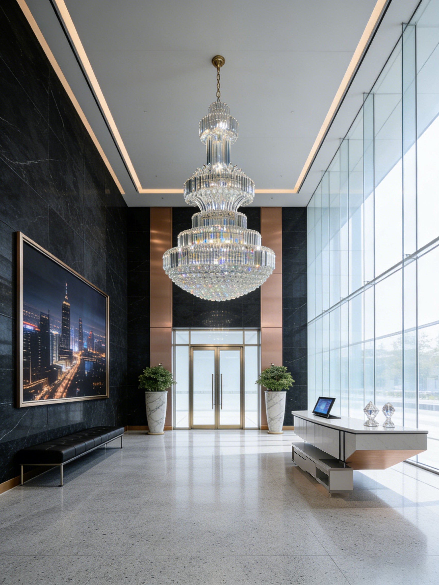 79X118 Inch Big Crystal Chandelier in Chrome Extra Large Foyer Chandelier Lighting-大吊灯-Manorlights