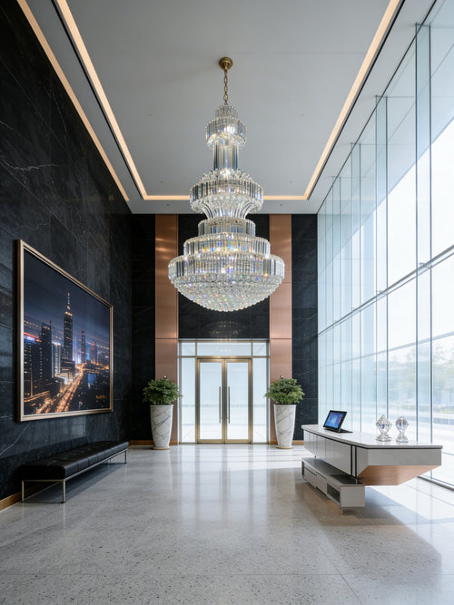 79X118 Inch Big Crystal Chandelier in Chrome Extra Large Foyer Chandelier Lighting-大吊灯-Manorlights