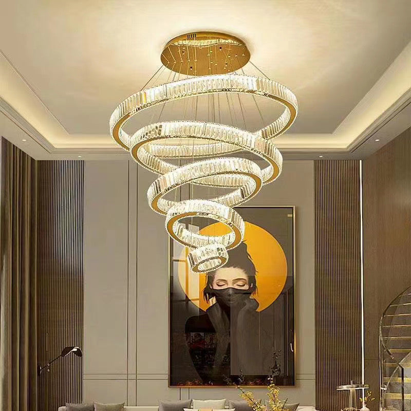 5 Rings Crystal Pendant Light 40 Inch Big Modern Chandelier for High Ceilings-大吊灯-Manorlights