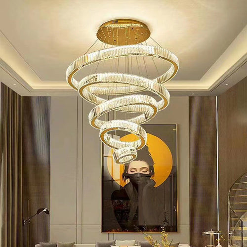 5 Rings Crystal Pendant Light 40 Inch Big Modern Chandelier for High Ceilings-大吊灯-Manorlights
