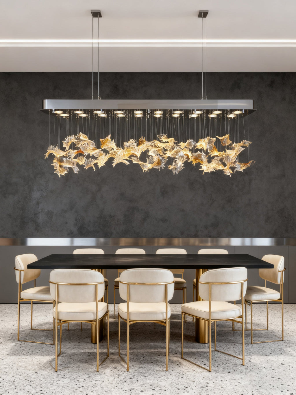59 Inch Rectangle Modern Glass Leaf Chandelier for Dining Room-大吊灯-Manorlights