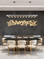 59 Inch Rectangle Modern Glass Leaf Chandelier for Dining Room-大吊灯-Manorlights
