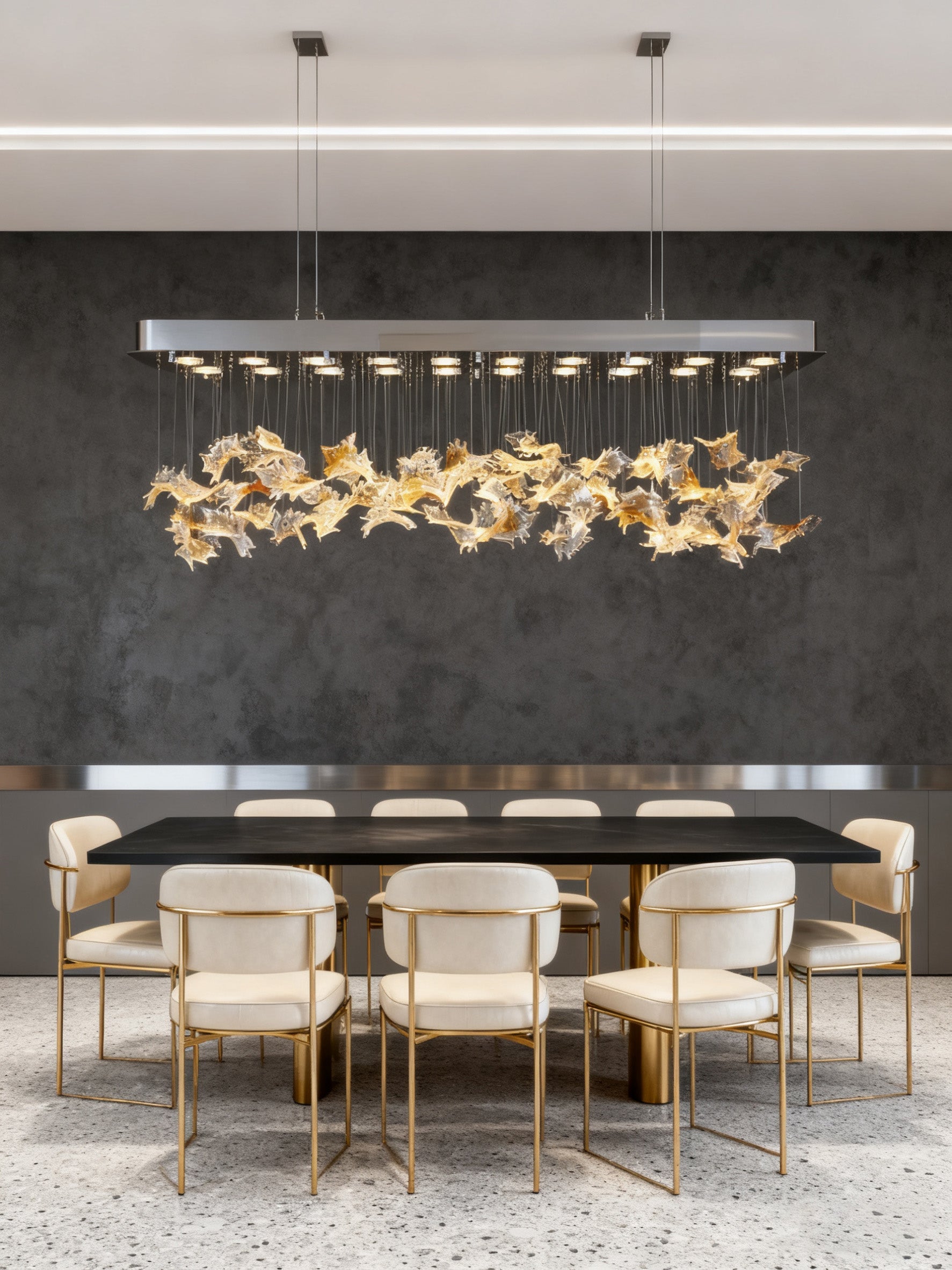 59 Inch Rectangle Modern Glass Leaf Chandelier for Dining Room-大吊灯-Manorlights
