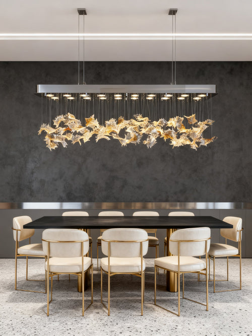 59 Inch Rectangle Modern Glass Leaf Chandelier for Dining Room-大吊灯-Manorlights