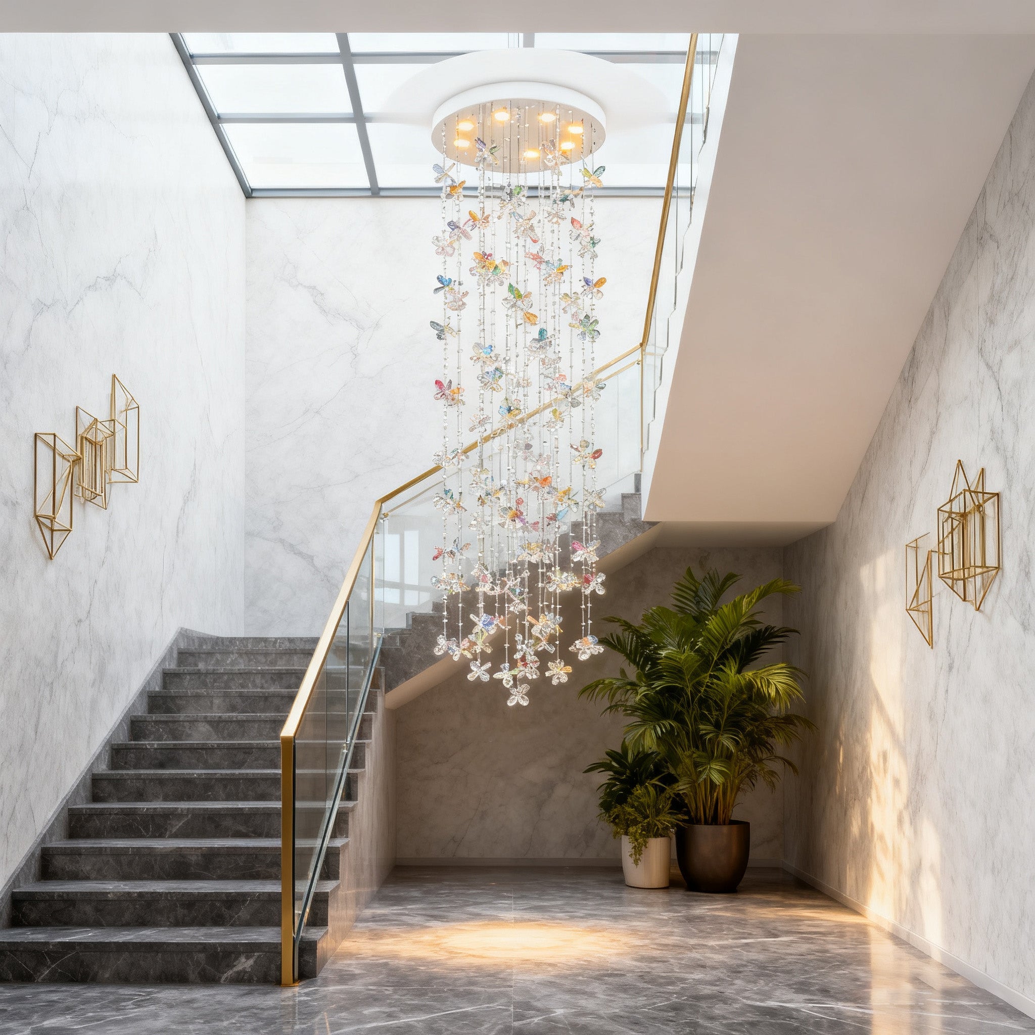 79'' Long Staircase Chandelier Modern Sparkling Crystal Lighting for High Ceilings-大吊灯-Manorlights