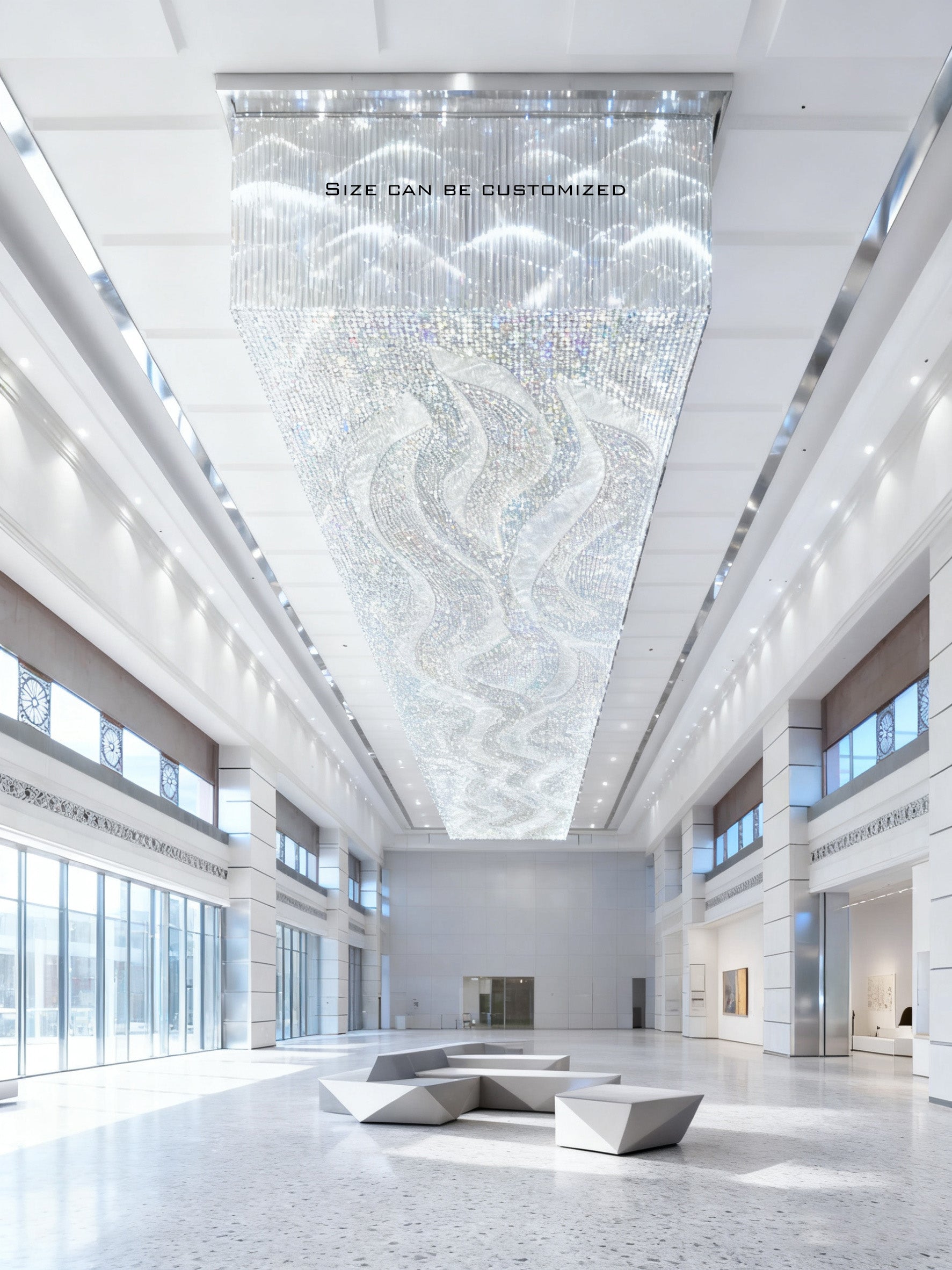 72X120 Inch Custom Made Extra Large Rectangle Flush Mounted Crystal Chandelier for Event Hall-大吊灯-Manorlights