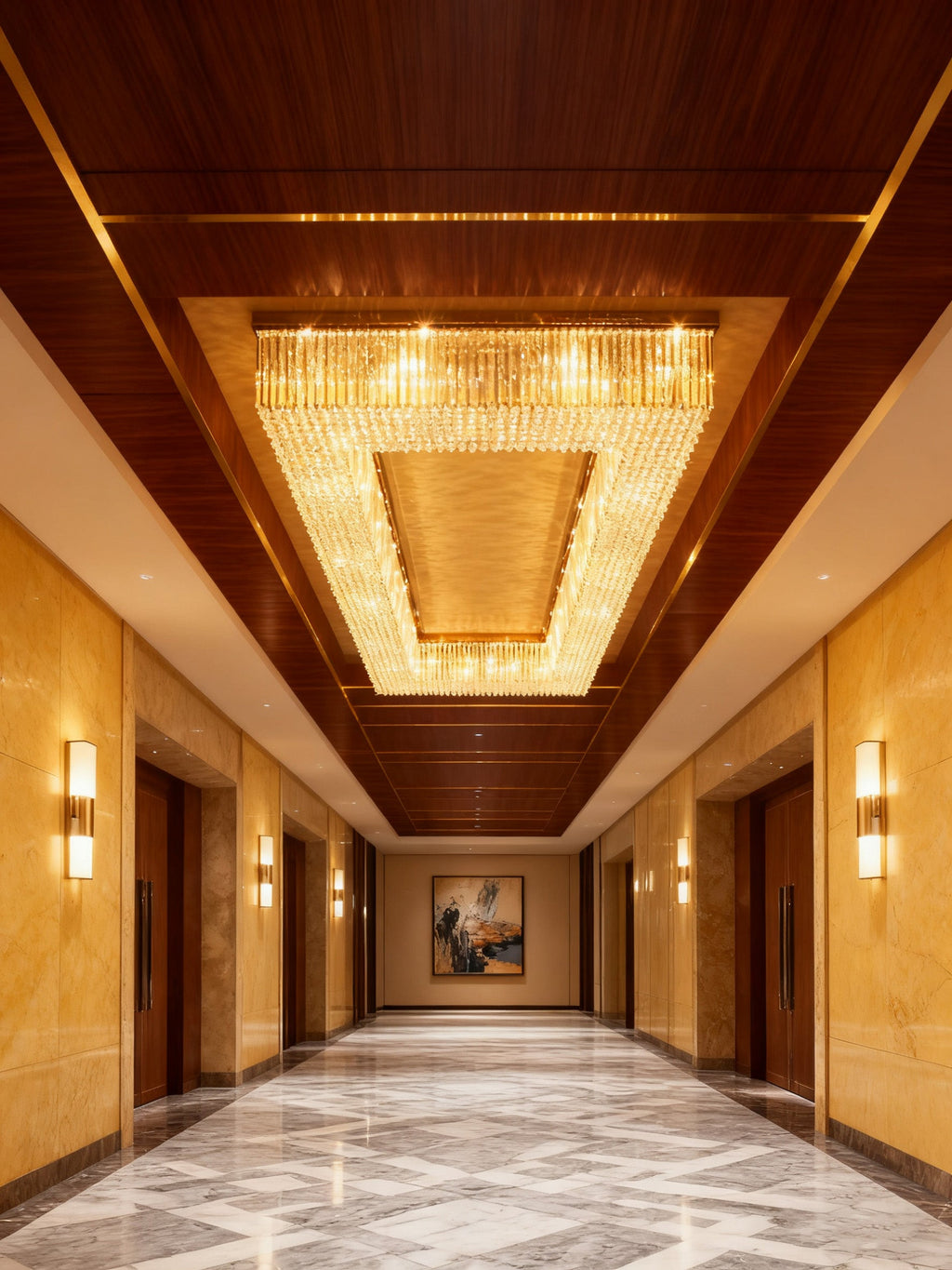 39X118 Inch Extra Large Rectangle Flush Mounted Gold Crystal Chandelier Lighting-大吊灯-Manorlights