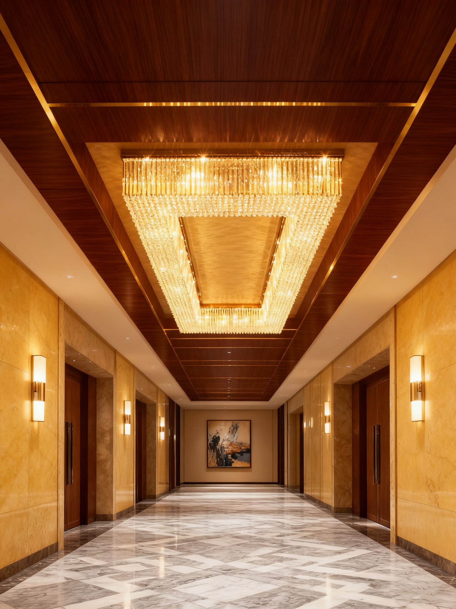 39X118 Inch Extra Large Rectangle Flush Mounted Gold Crystal Chandelier Lighting-大吊灯-Manorlights