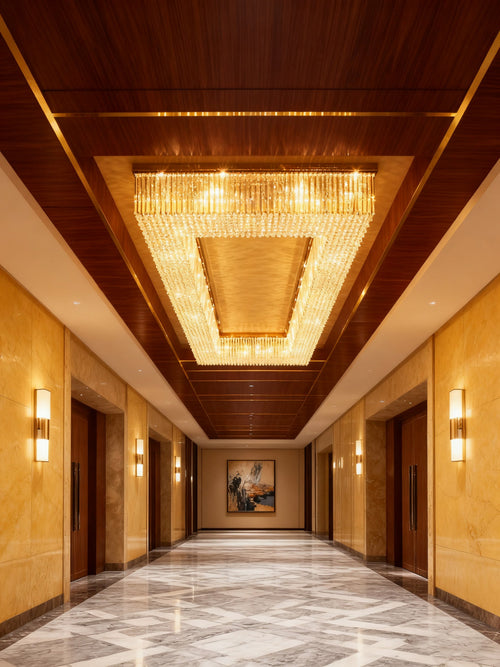 39X118 Inch Extra Large Rectangle Flush Mounted Gold Crystal Chandelier Lighting-大吊灯-Manorlights
