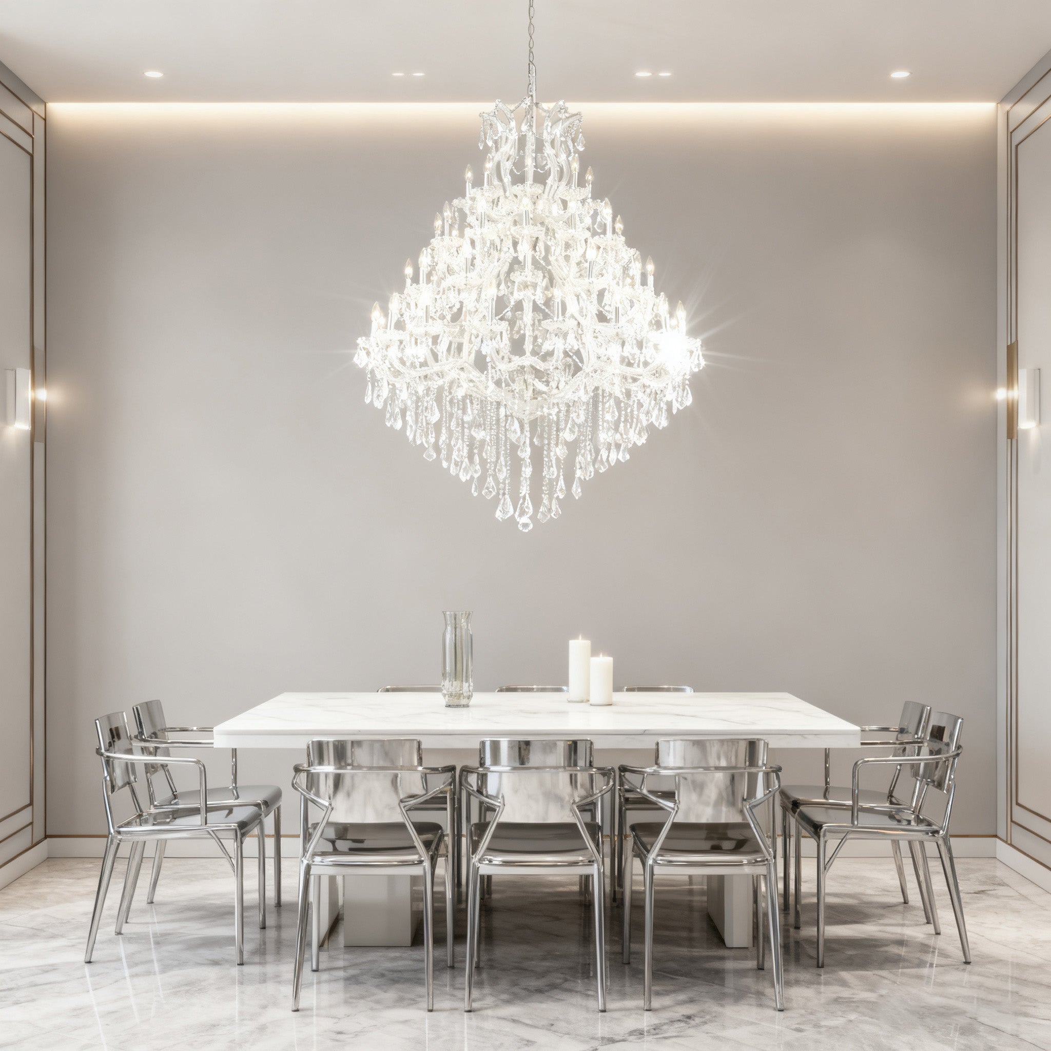 47X58 Inch Big Living Room Chandelier 49 Lights Candle Style Tiered Crystal Chandelier-大吊灯-Manorlights