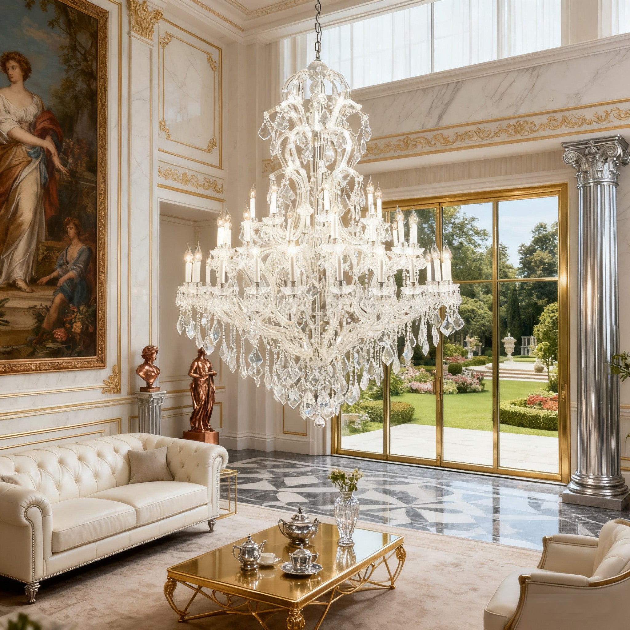 59X85 Inch Tall Chandelier for High Ceiling Foyers 48 Lights Chrome Elegant Crystal Lighting-大吊灯-Manorlights