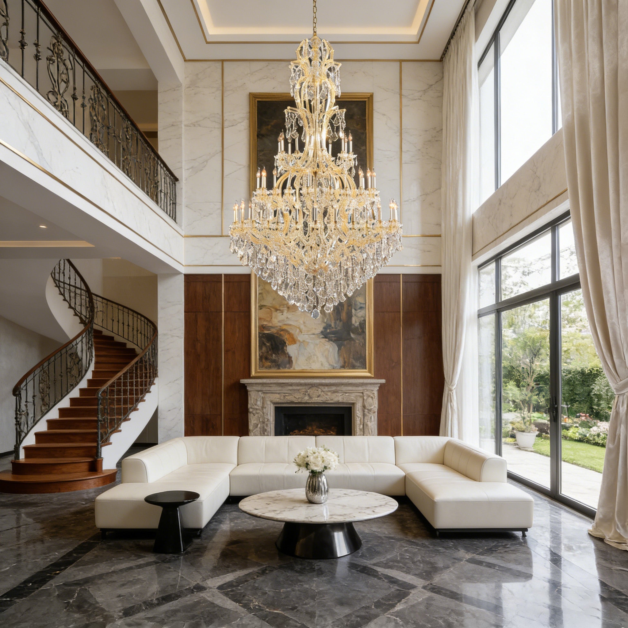 65X106 Inch Huge High Ceiling Chandelier 60 Lights Elegant Large Gold Maria Theresa Crystal Chandelier-大吊灯-Manorlights