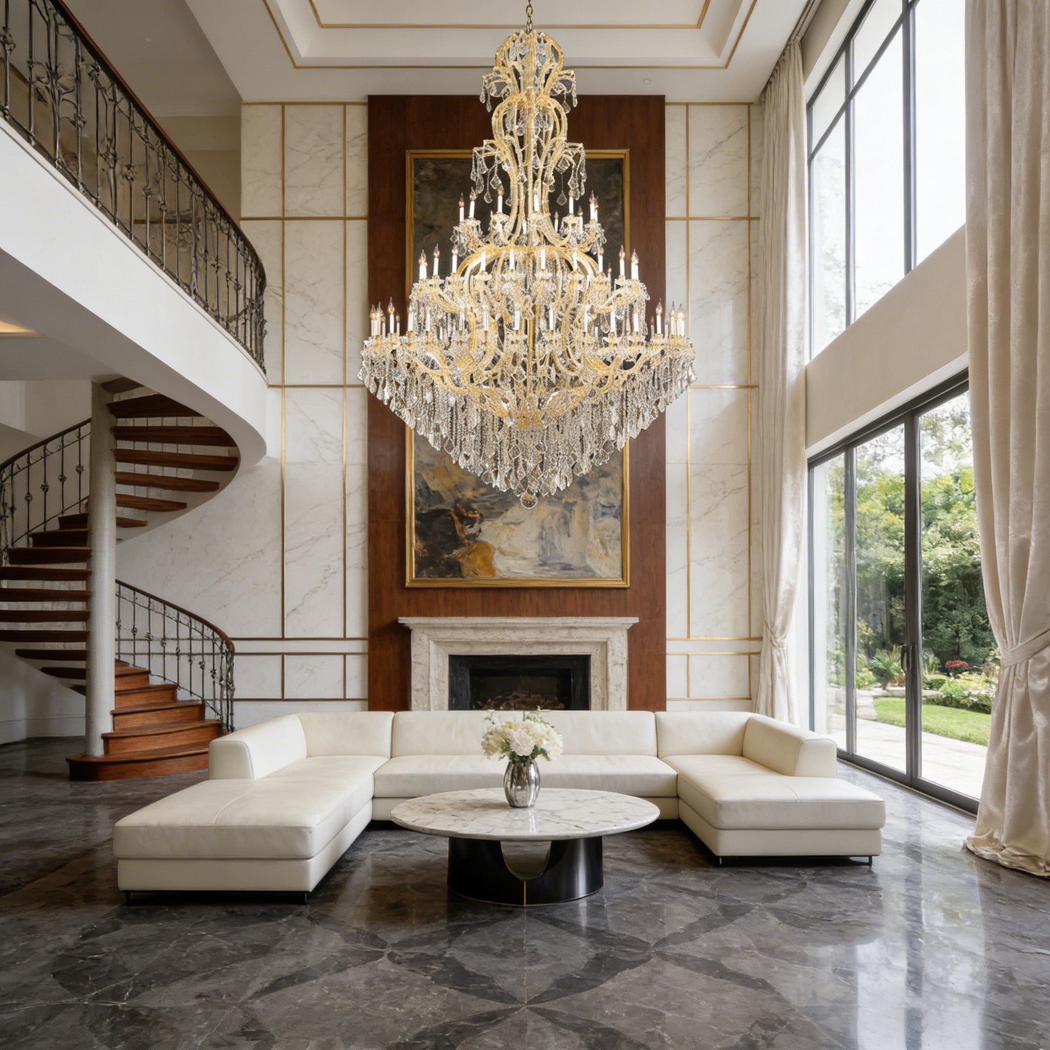 77X124 Inch Huge High Ceiling Chandelier 72 Lights Elegant Large Gold Maria Theresa Crystal Chandelier-大吊灯-Manorlights