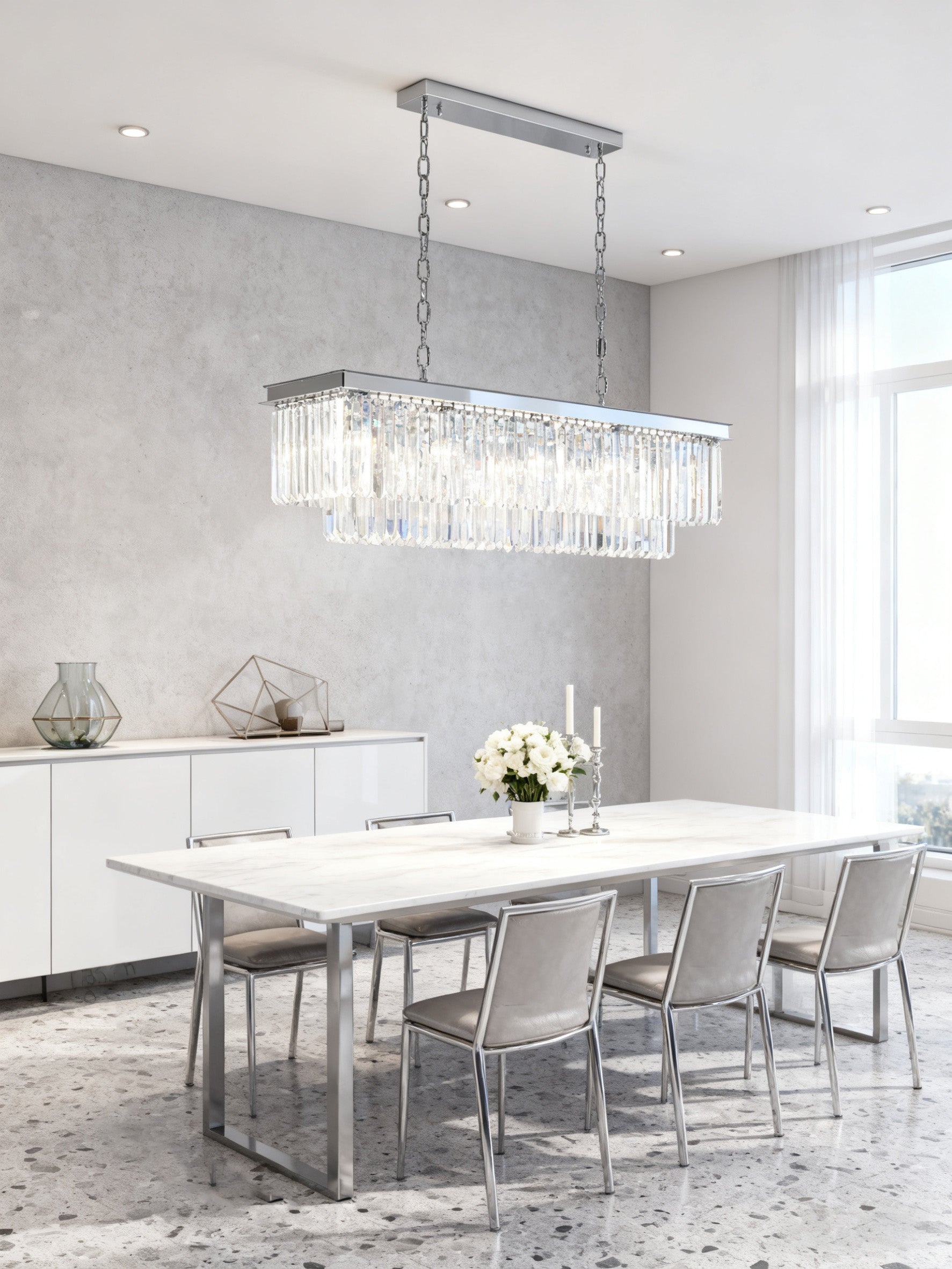 40 Inch Rectangle Chandelier Modern Crystal Chandelier Lighting for Dining Room-现代灯-Manorlights