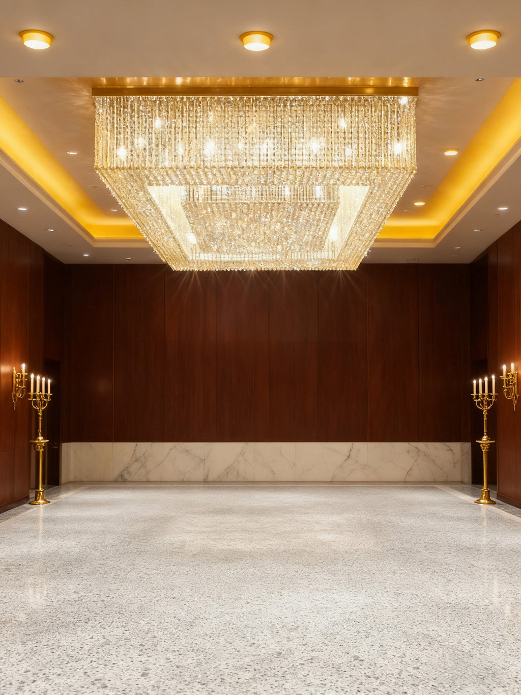 Custom Made Huge Rectangle Flush Mounted Gold Crystal Chandelier for Low Ceiling-大吊灯-Manorlights