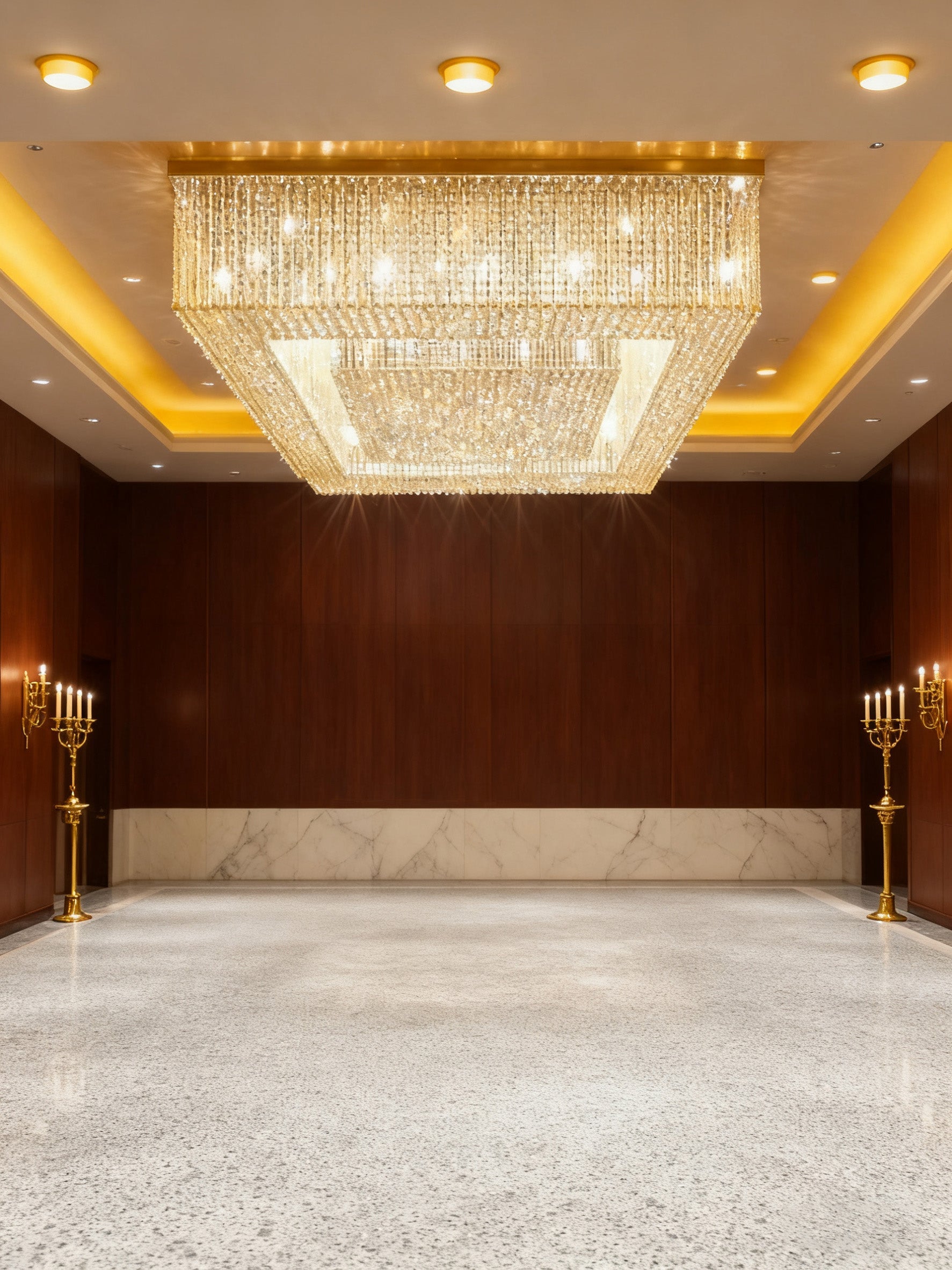 Custom Made Huge Rectangle Flush Mounted Gold Crystal Chandelier for Low Ceiling-大吊灯-Manorlights