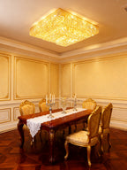 47 Inch 3 Tiers Big Square Flush Mounted Chandelier Gold Crystal Chandelier-大吊灯-Manorlights