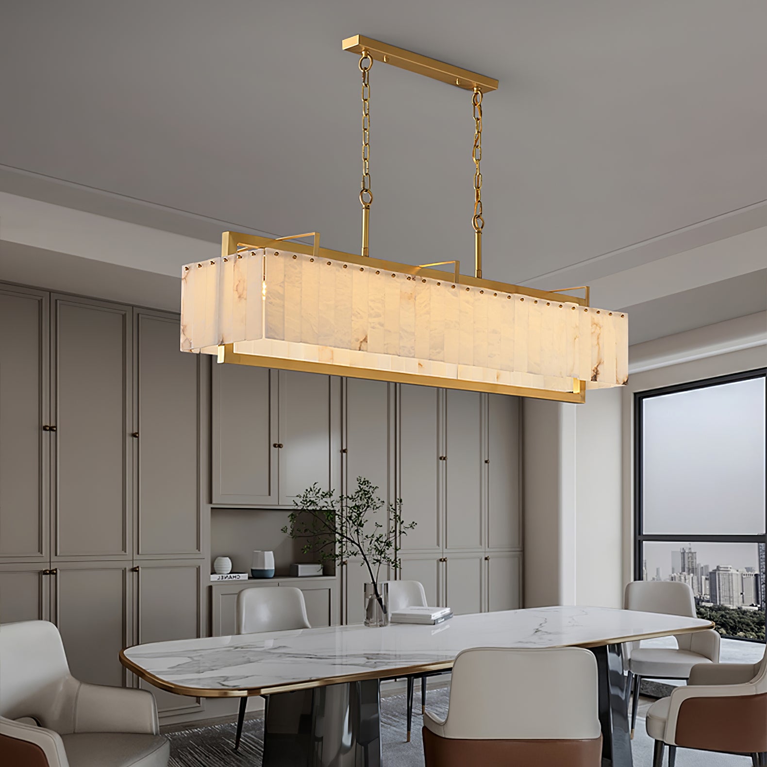 Premium Solstice Bar Alabaster Chandelier-Chandelier-Manorlights