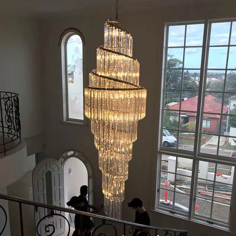 Luxury Spiral Crystal Chandelier for High-ceiling/Foyer/Staircase-Chandeliers-Manorlights
