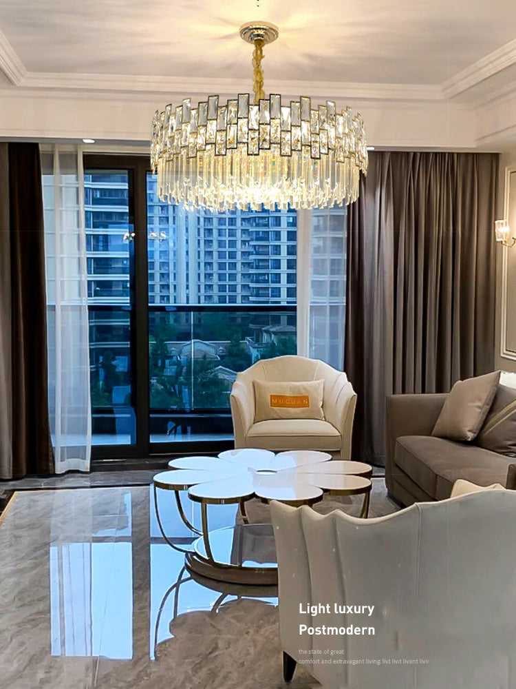 Palo crystal chandelier illuminated in a luxury interior