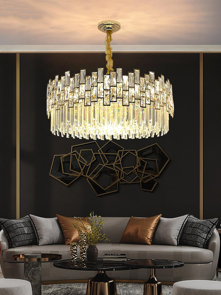 Palo crystal chandelier illuminated in a luxury interior