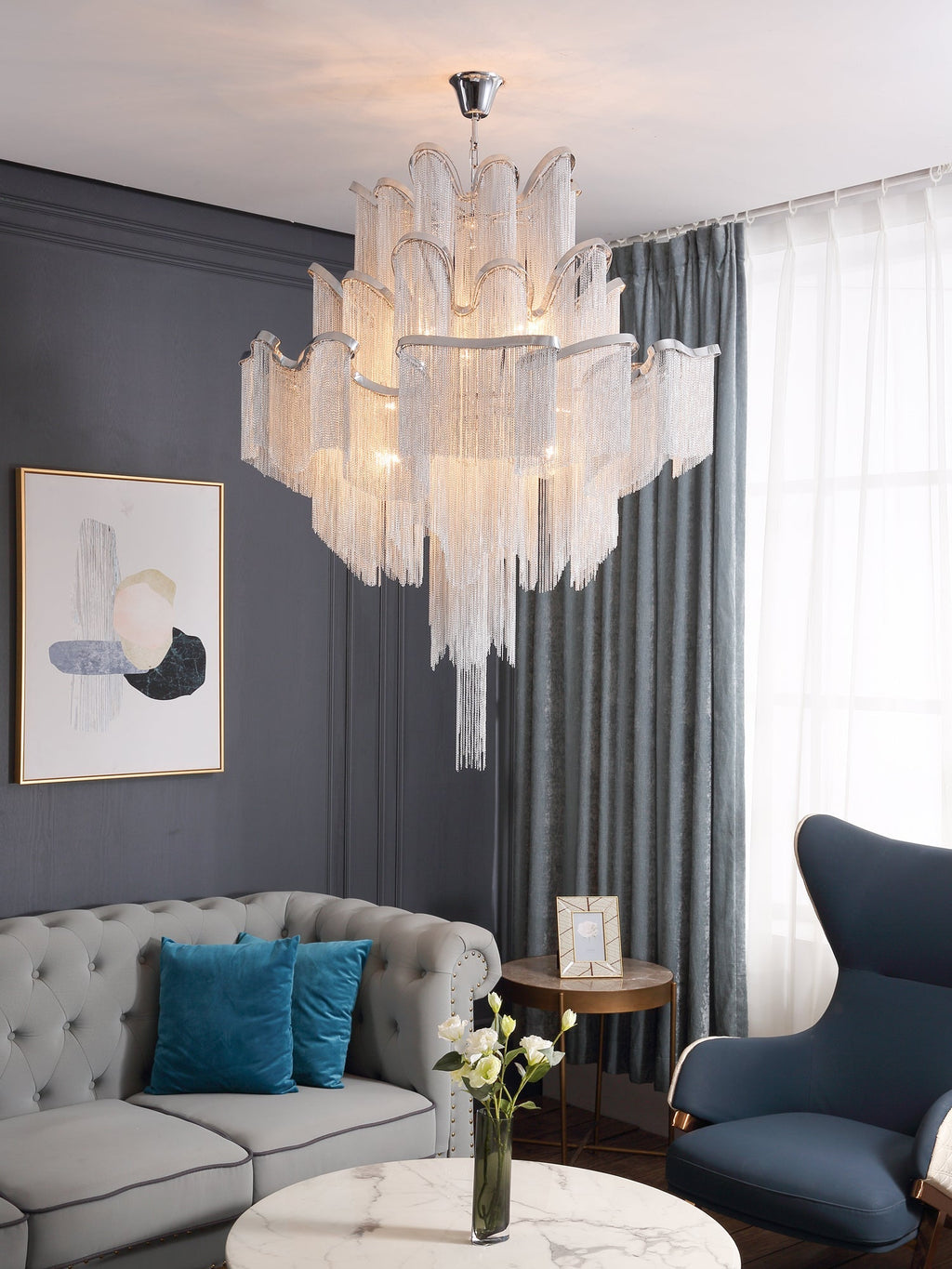 Stream Chain Chandelier-Chandelier-Manorlights