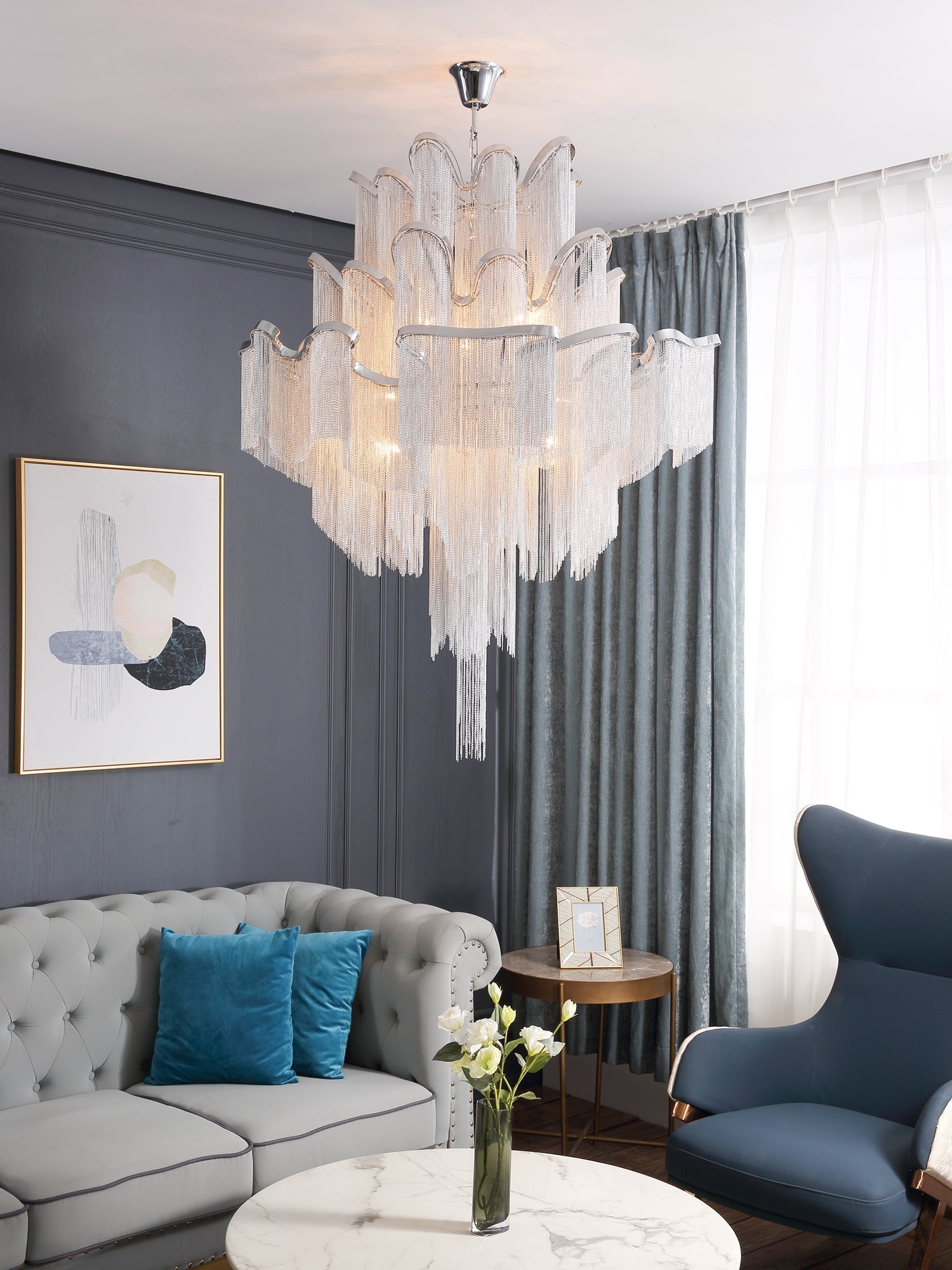 Stream Chain Chandelier-Chandelier-Manorlights
