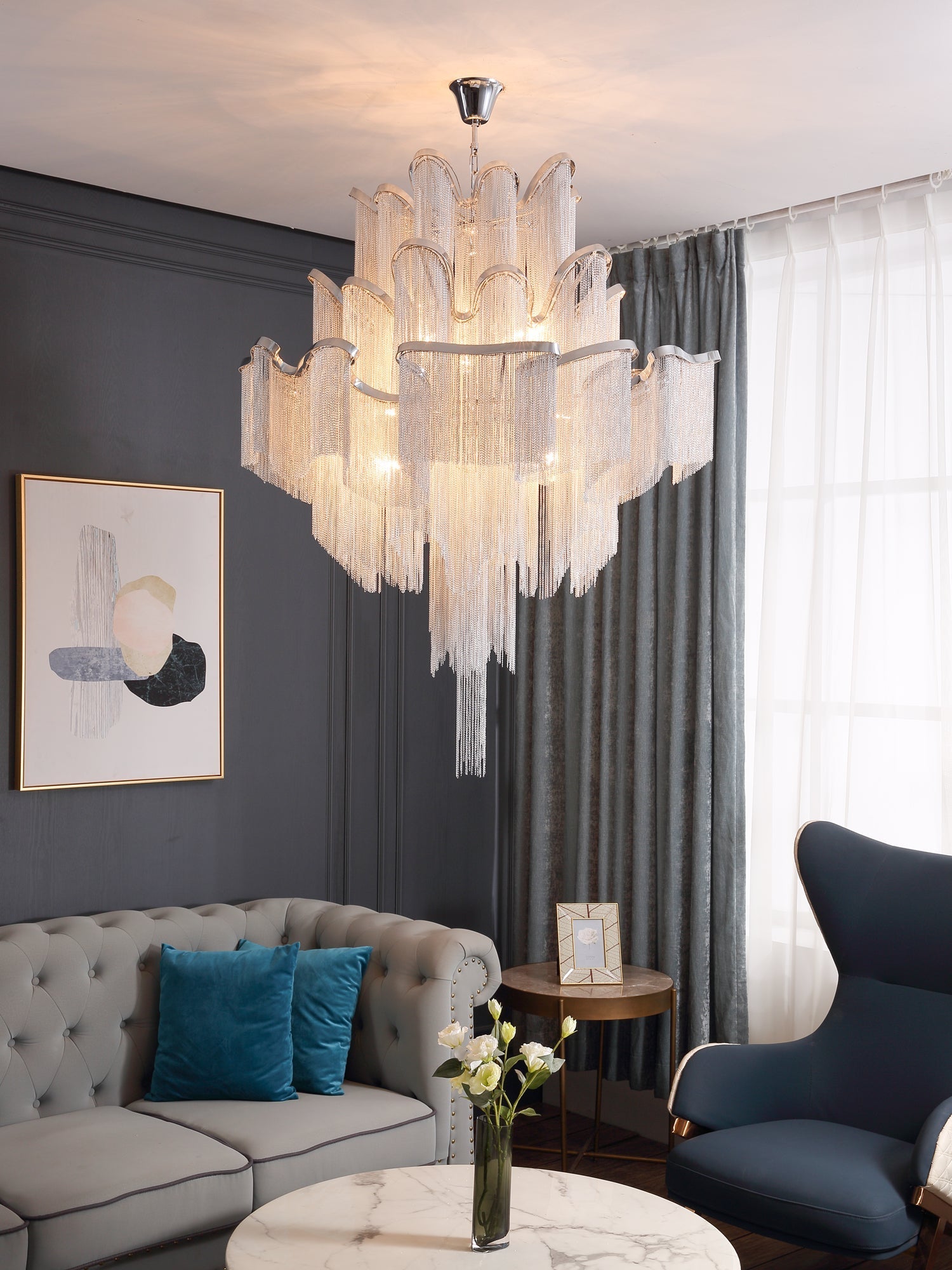 Stream Chain Chandelier-Chandelier-Manorlights