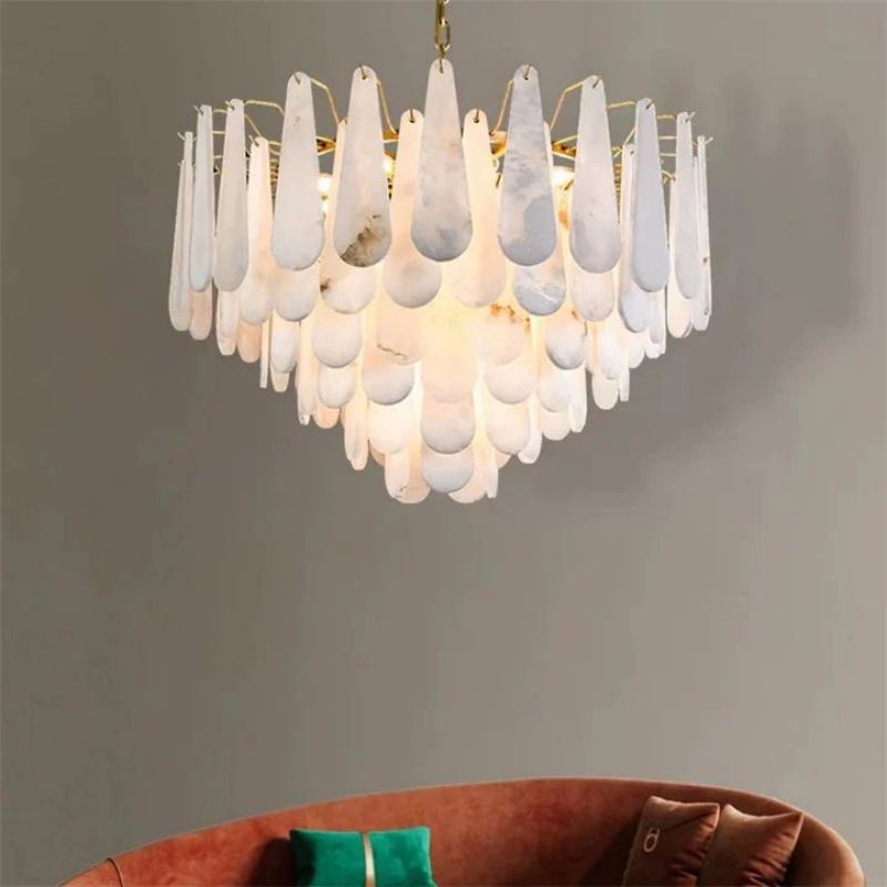 Alabaster Feathery Chandelier-chandeliers for dining room,chandeliers for stairways,chandeliers for foyer,chandeliers for bedrooms,chandeliers for kitchen,chandeliers for living room-Manorlights