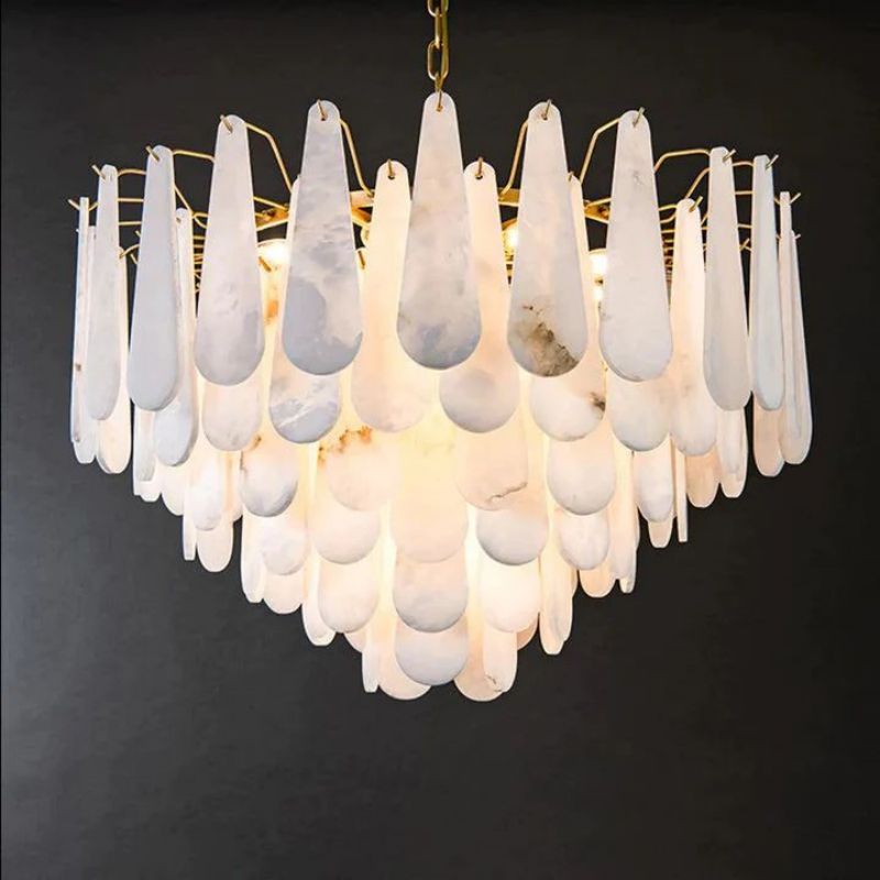 Alabaster Feathery Chandelier-chandeliers for dining room,chandeliers for stairways,chandeliers for foyer,chandeliers for bedrooms,chandeliers for kitchen,chandeliers for living room-Manorlights