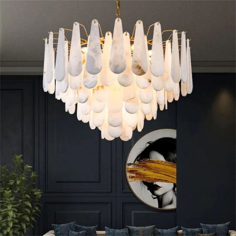 Alabaster Feathery Chandelier-chandeliers for dining room,chandeliers for stairways,chandeliers for foyer,chandeliers for bedrooms,chandeliers for kitchen,chandeliers for living room-Manorlights