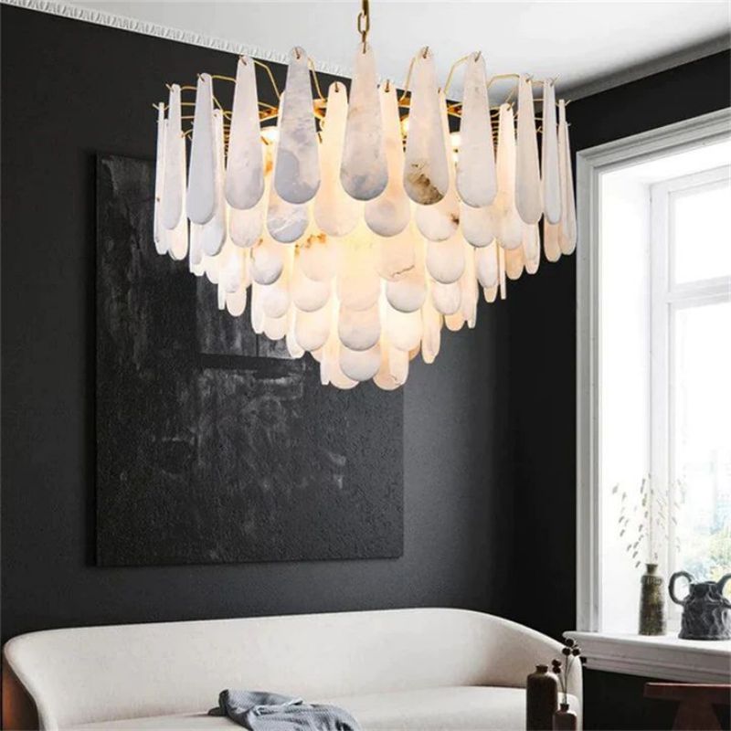 Alabaster Feathery Chandelier-chandeliers for dining room,chandeliers for stairways,chandeliers for foyer,chandeliers for bedrooms,chandeliers for kitchen,chandeliers for living room-Manorlights