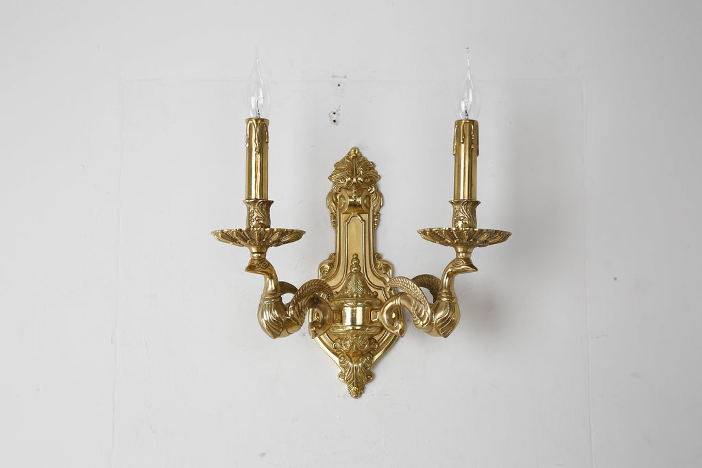 2 Lights European Style Retro Candle Style Bedside Wall Lamp Brass Wall Sconce-壁灯-Manorlights