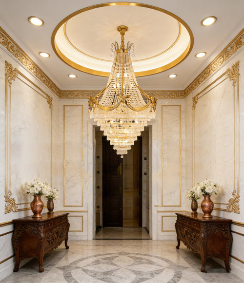 45X71 Inch Big Luxury Brass and Crystal Chandelier Lighting for High Ceiling Entrance-大吊灯-Manorlights