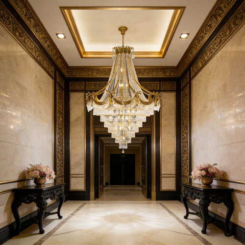 59X79 Inch Large Foyer Chandelier Gold Crystal Chandelier Lighting for High Ceiling-大吊灯-Manorlights