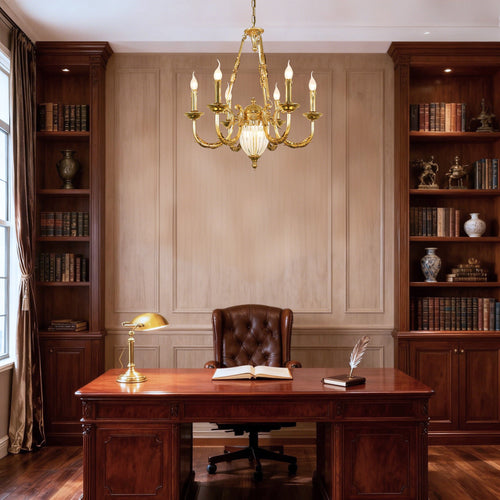 6 Lights Small Empire Style Antique Brass Chandelier Gold Chandelier for Study Room 26X26 Inch-铜灯-Manorlights