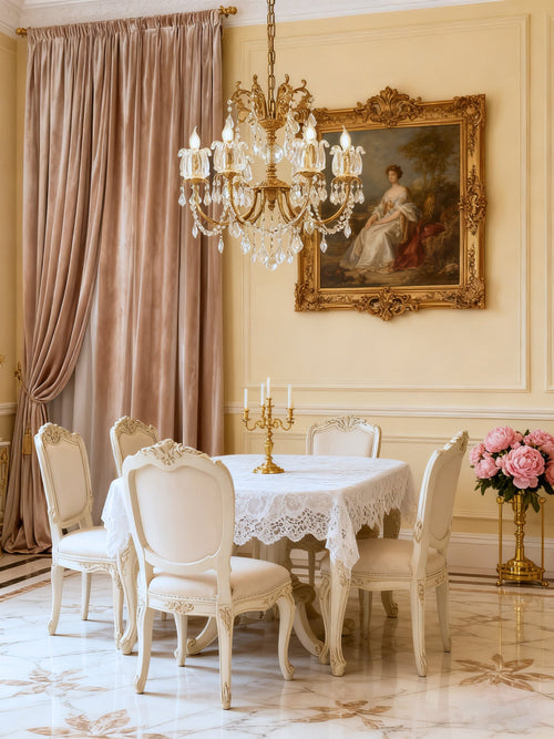 25X26 Inch 6 Lights Candle Style Traditional Chandelier Small Antique Brass and Crystal Chandelier-铜灯-Manorlights