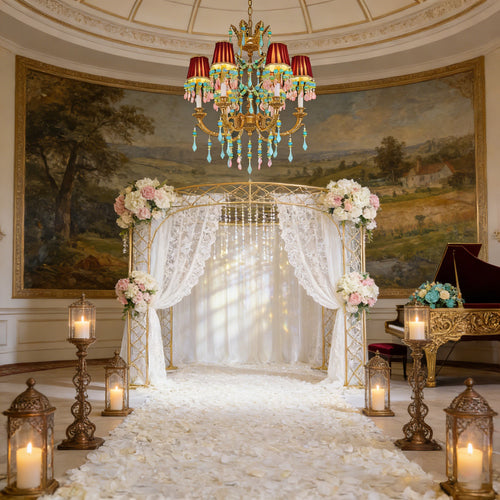 6 Lights Small Copper Crystal Chandelier Luxury Colorful Wedding Chandelier Light-铜灯-Manorlights