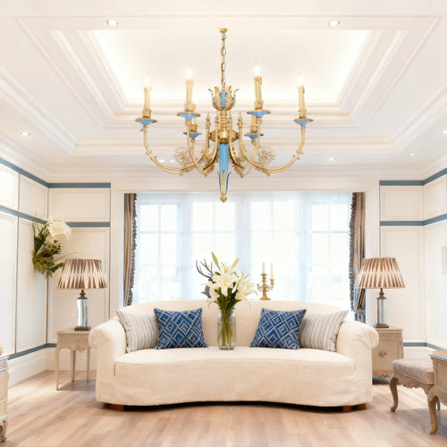 26X23 Inch 6 Lights Rococo Style Antique Copper Chandelier Small Blue Bedroom Chandelier-铜灯-Manorlights