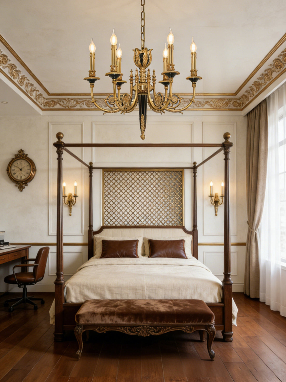 26X23 Inch 6 Lights Rococo Style Antique Copper Chandelier Small Black Bedroom Chandelier-铜灯-Manorlights